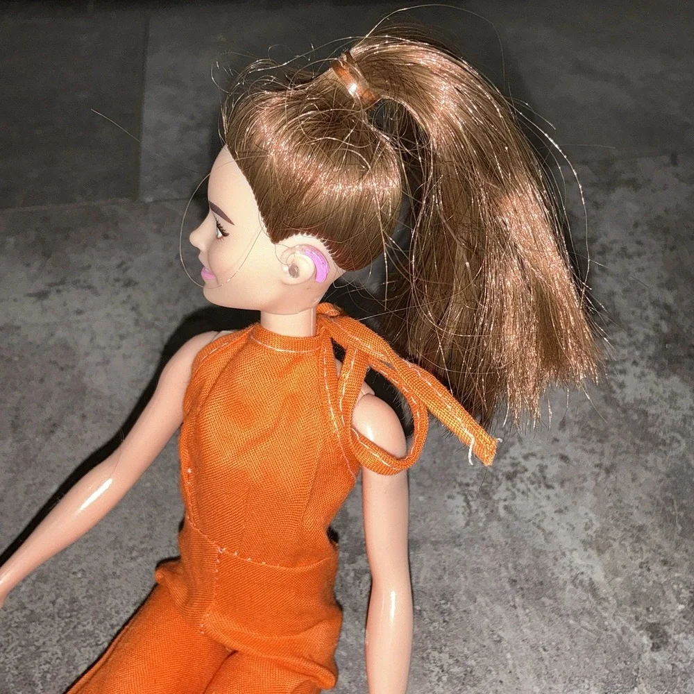 Barbie Doll Pink Behind-the-Ear Hearing Aids‎ Brunette Vintage Handmade Romper